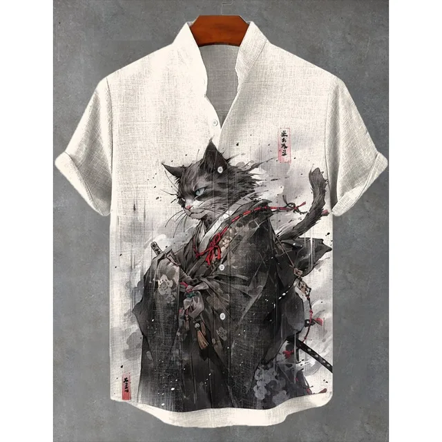 Men's Sakura Tree Samurai Button Down Cat Shirt - Image 9