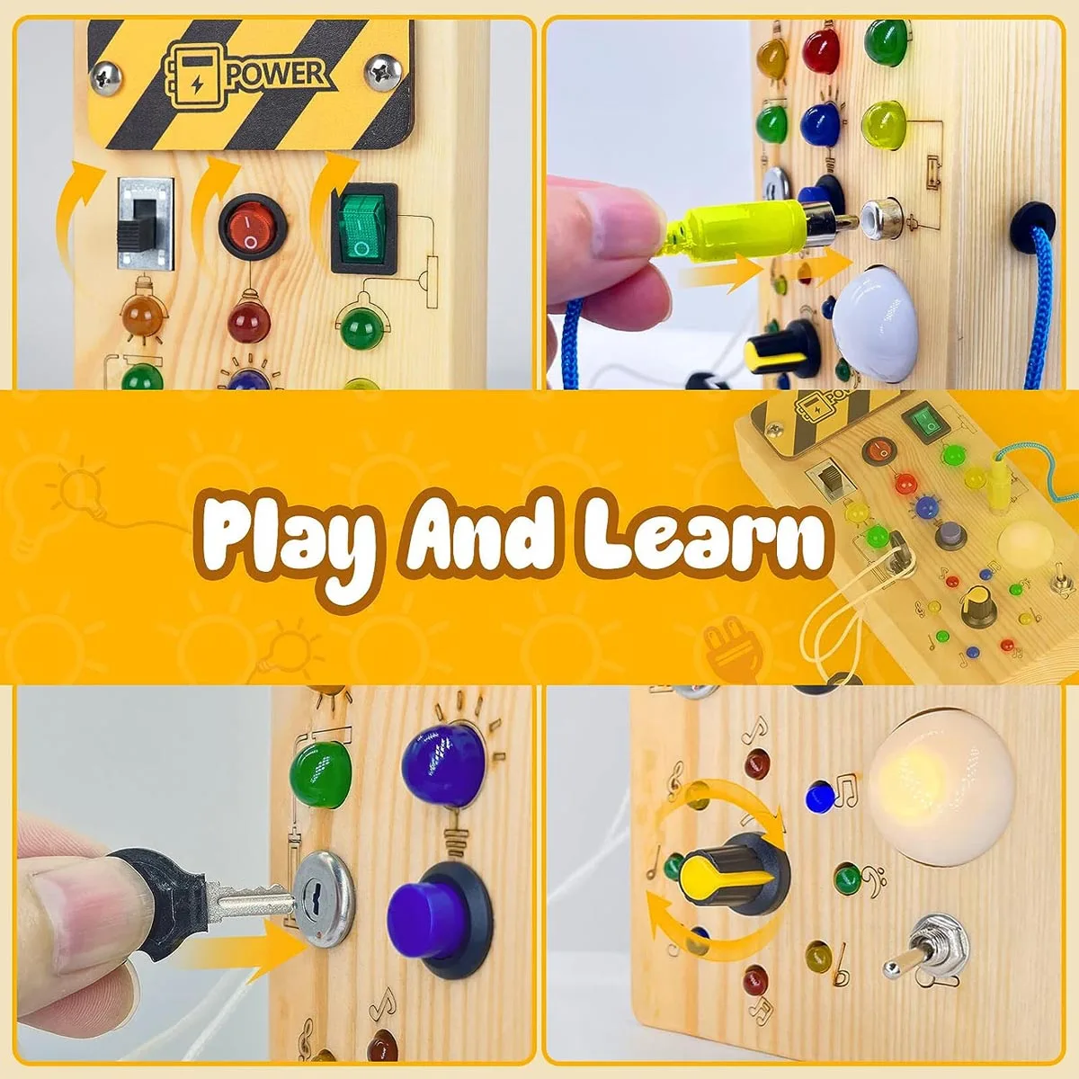 Busy Board Montessori Wooden Switch Board With LED Light - Image 5