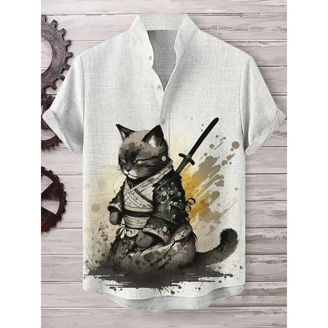 Men's Sakura Tree Samurai Button Down Cat Shirt - Image 7