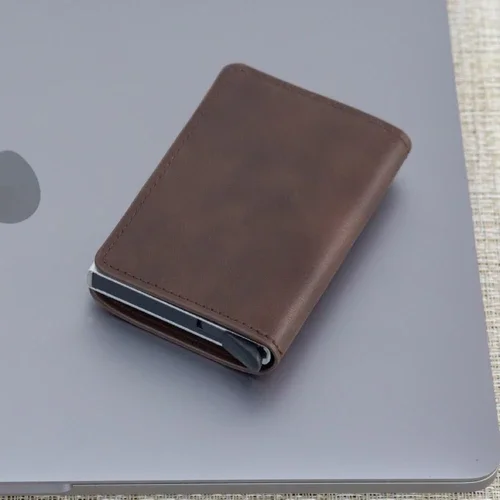 Vintage Brown Leather RFID Card Holder Wallet - Image 5