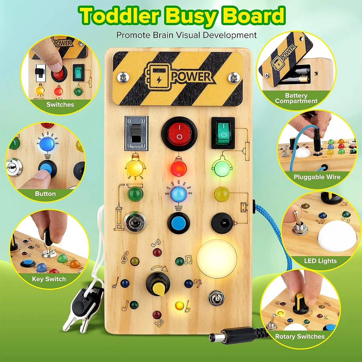 Busy Board Montessori Wooden Switch Board With LED Light - Image 3