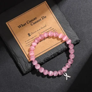 Handmade Cat Eye Stone Bracelet for Cancer Awareness