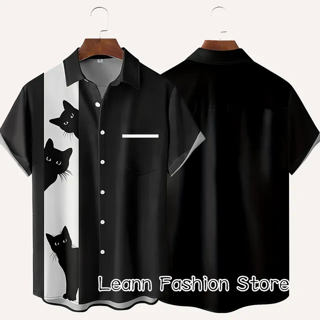 Men Summer Button-Up Cat Shirt - Image 3