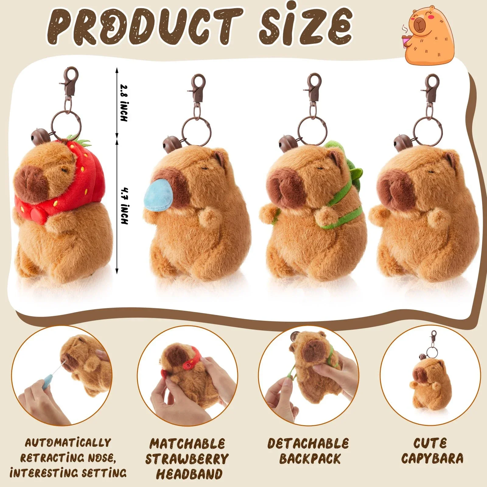 Capybara Plush Keychain Toy | Cute Stuffed Animal Keychain for Backpack & Gifts - Image 6