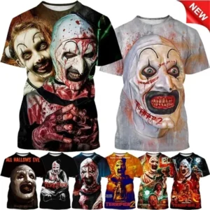 Horror 3D Print T-Shirt | Thriller Clown Halloween Tee for Men