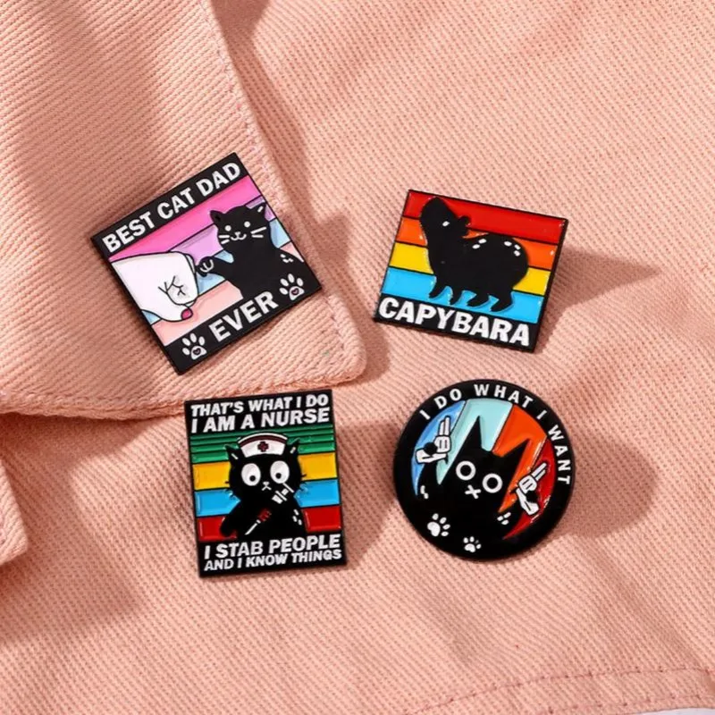 Cute Colorful Cartoon Black Cat Enamel Pin - Image 7