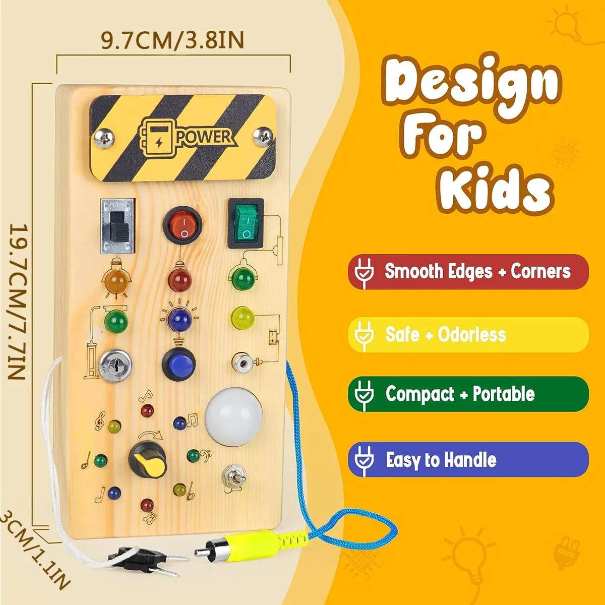 Busy Board Montessori Wooden Switch Board With LED Light - Image 2