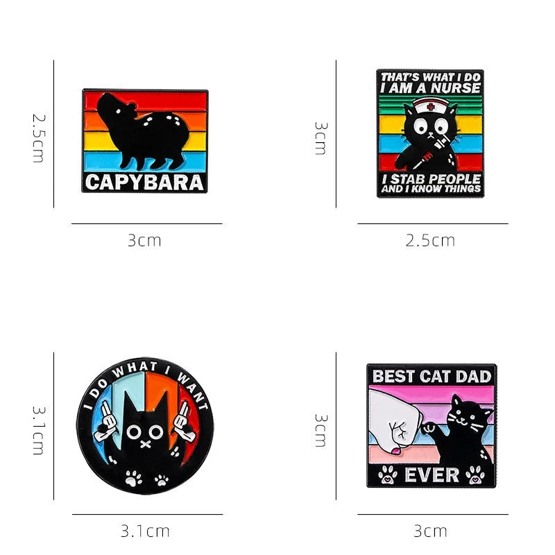 Cute Colorful Cartoon Black Cat Enamel Pin - Image 10