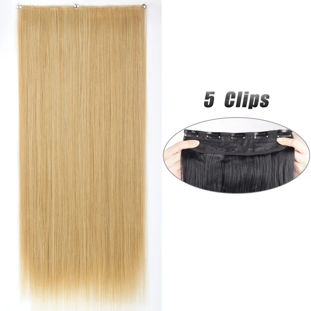 Synthetic 5 Clip-In Hair Extensions | Long Straight Hairstyle Hairpiece - Image 43