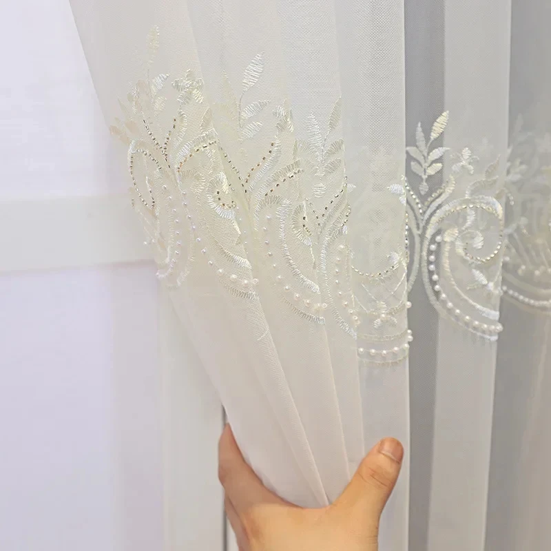 2pcs White Embroidered with Pearl Curtains - Image 6