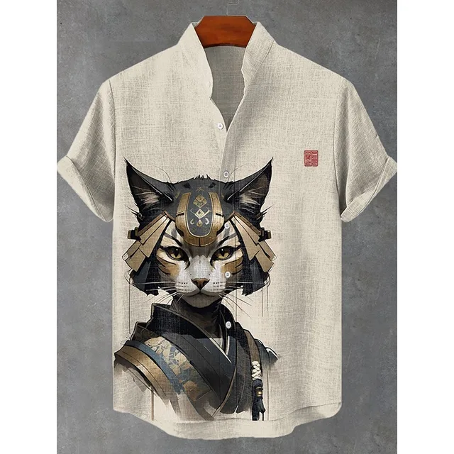 Men's Sakura Tree Samurai Button Down Cat Shirt - Image 5
