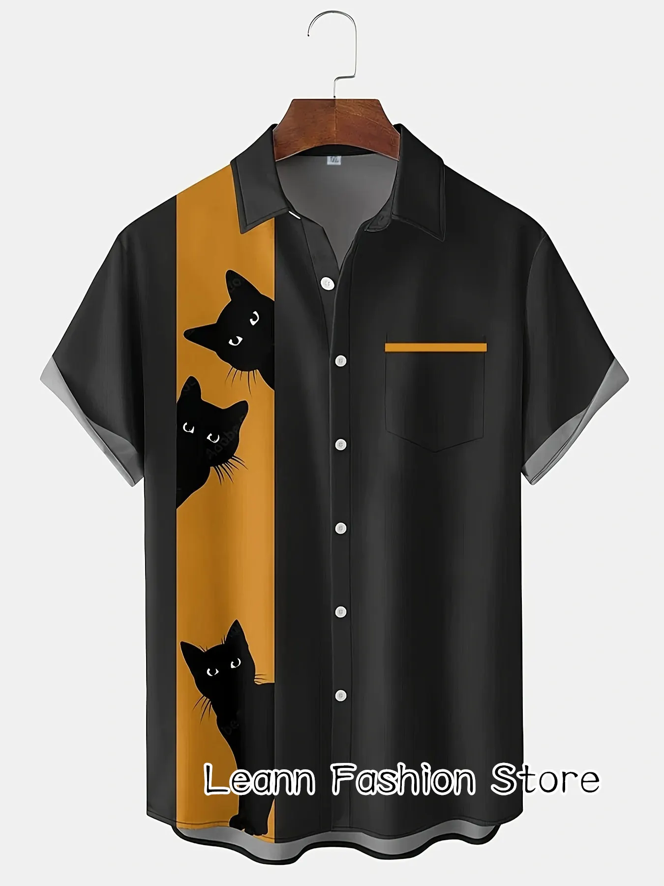 Men Summer Button-Up Cat Shirt - Image 4