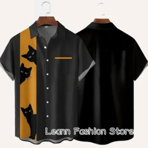 Men Summer Button-Up Cat Shirt