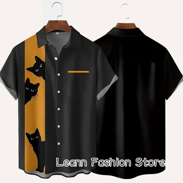 Men Summer Button-Up Cat Shirt - Image 2