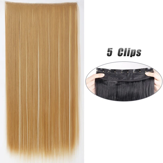 Synthetic 5 Clip-In Hair Extensions | Long Straight Hairstyle Hairpiece - Image 44
