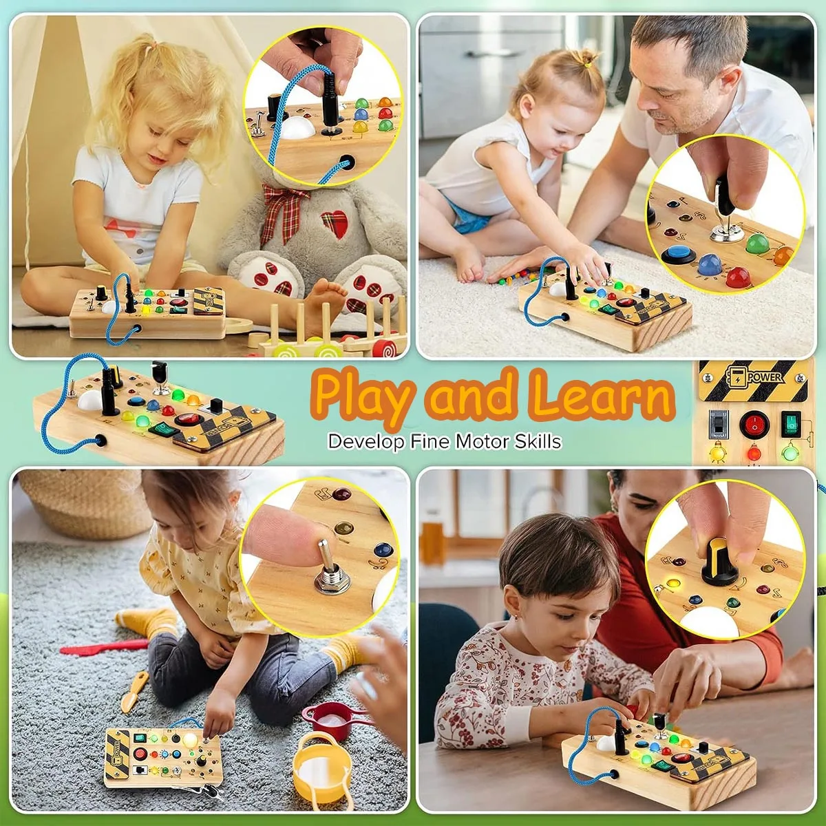 Busy Board Montessori Wooden Switch Board With LED Light - Image 4