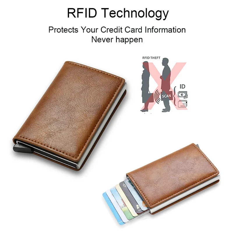 Vintage Brown Leather RFID Card Holder Wallet - Image 26