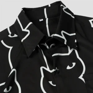 Summer Casual Aloha Cat Button-Up Shirt for Men