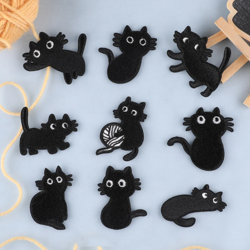 Cartoon Black Cat Patches for Clothing Accessories