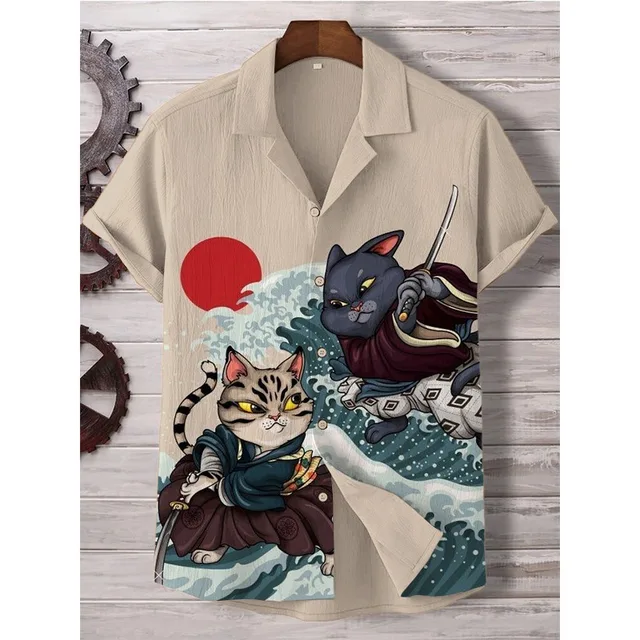 Men's Sakura Tree Samurai Button Down Cat Shirt - Image 3