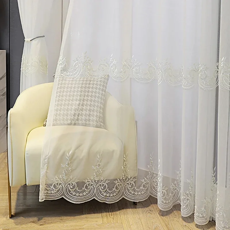 2pcs White Embroidered with Pearl Curtains - Image 3
