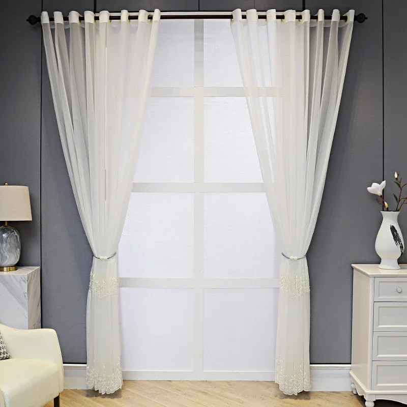2pcs White Embroidered with Pearl Curtains - Image 4