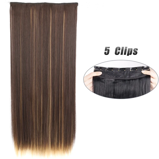 Synthetic 5 Clip-In Hair Extensions | Long Straight Hairstyle Hairpiece - Image 59