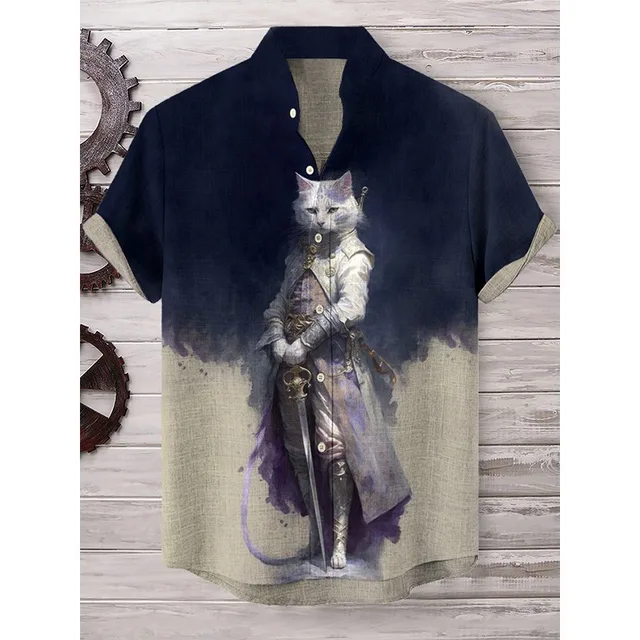 Men's Sakura Tree Samurai Button Down Cat Shirt - Image 8