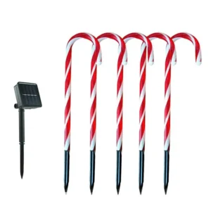 Solar Powered 5pcs Mini Candy Cane Lights for Christmas