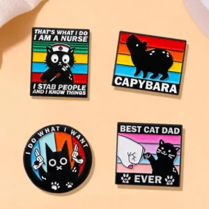 Cute Colorful Cartoon Black Cat Enamel Pin