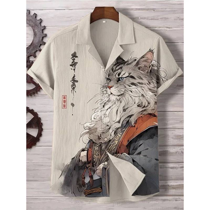 Men's Sakura Tree Samurai Button Down Cat Shirt - Image 11