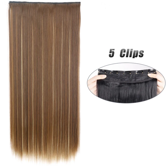 Synthetic 5 Clip-In Hair Extensions | Long Straight Hairstyle Hairpiece - Image 42