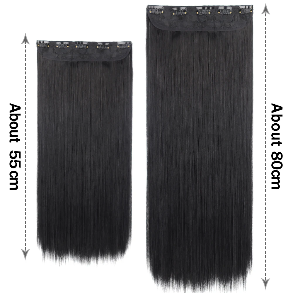 Synthetic 5 Clip-In Hair Extensions | Long Straight Hairstyle Hairpiece - Image 2