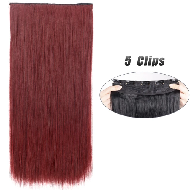 Synthetic 5 Clip-In Hair Extensions | Long Straight Hairstyle Hairpiece - Image 47