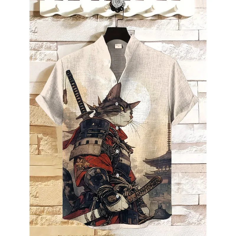 Men's Sakura Tree Samurai Button Down Cat Shirt