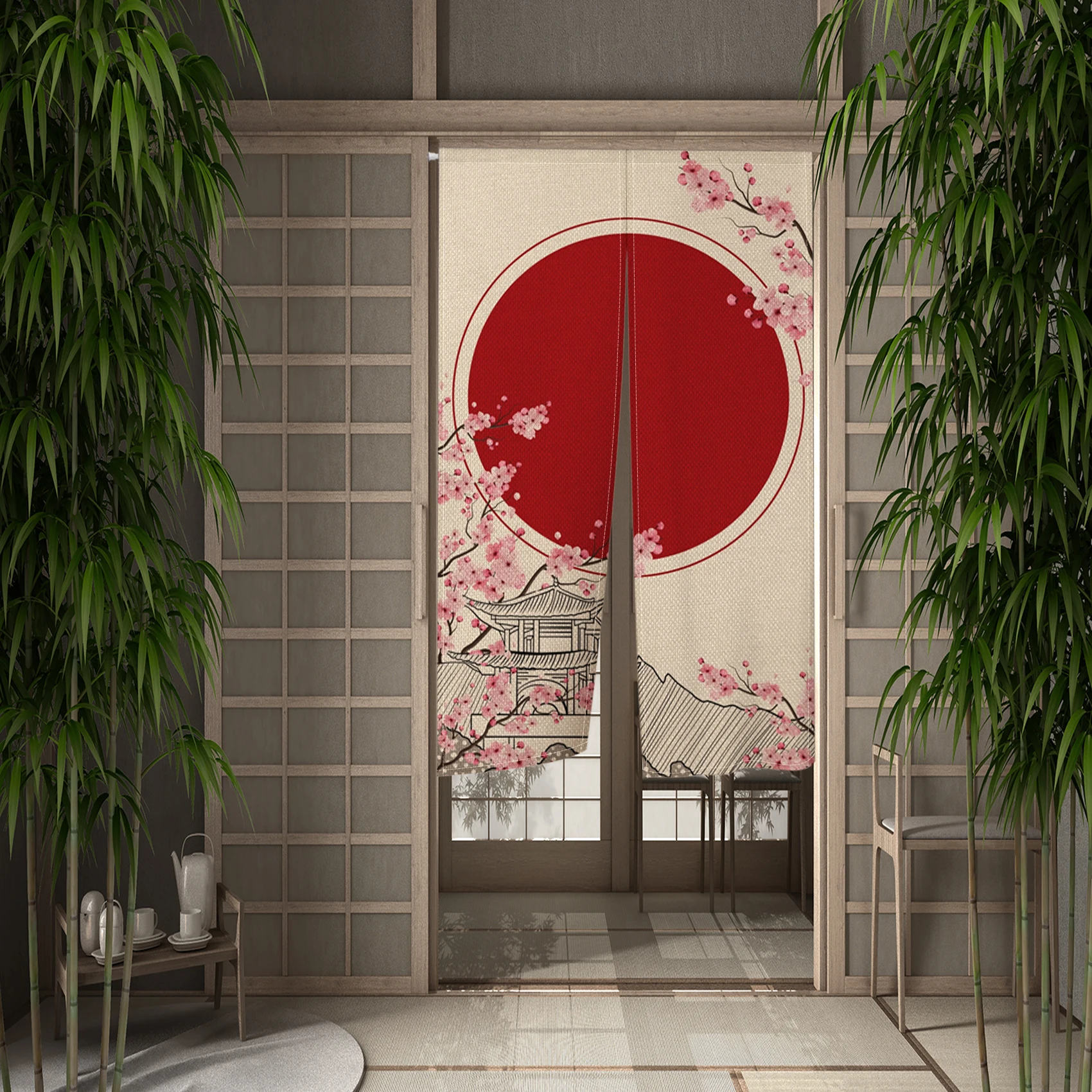 Japan Door Red Sun Circle Curtains - Image 10