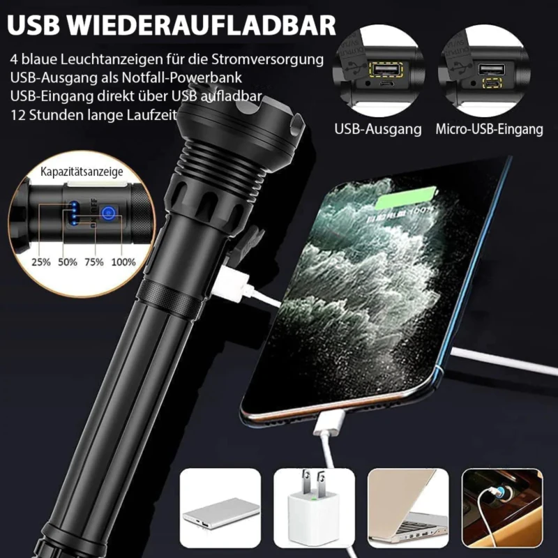 LED Rechargeable Tactical Laser Flashlight 90000 High Lumens - Image 4