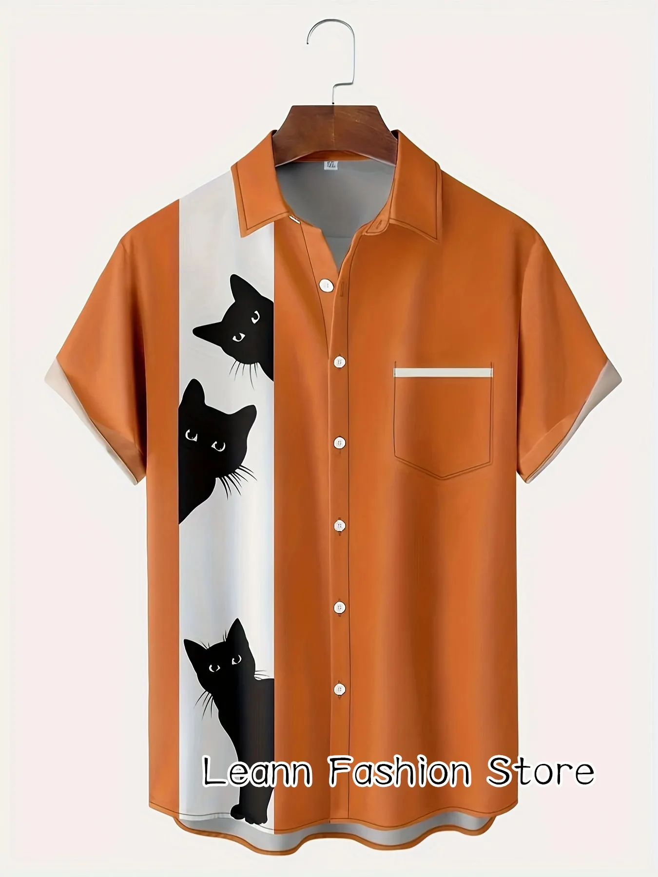 Men Summer Button-Up Cat Shirt - Image 5